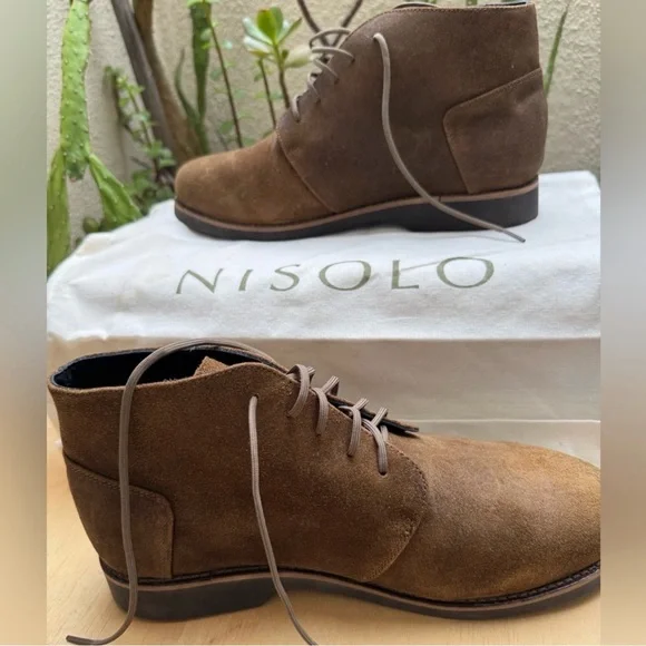 Men's Brown Suede Lace-Up Chukka Boots - Waxed Leather - Picture 8 of 14